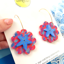 Load image into Gallery viewer, Coral Starfish Blue Hoops