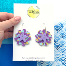 Load image into Gallery viewer, Coral Starfish Lavender Hoops