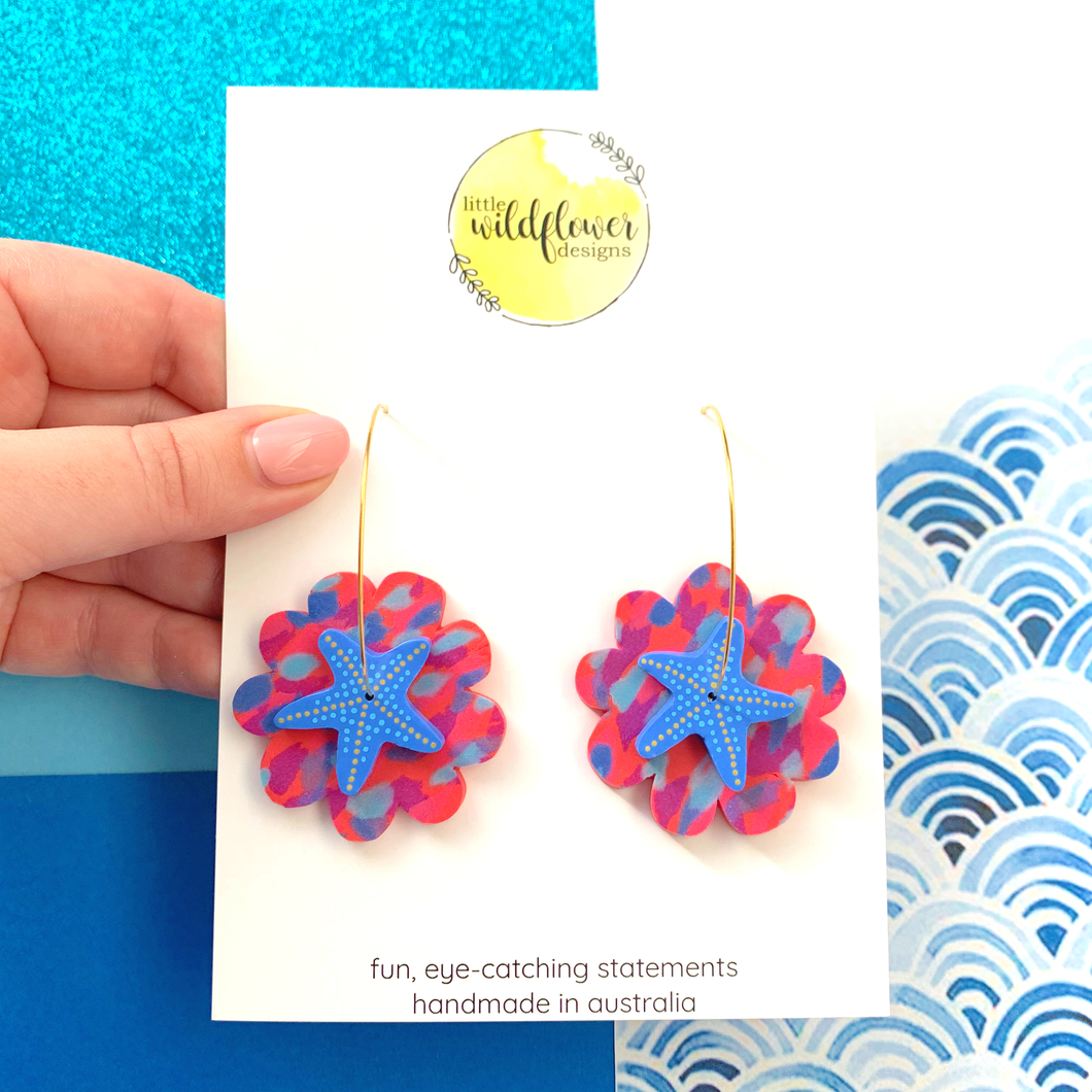 Coral Starfish Blue Hoops